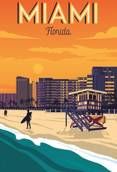 Photocircle Poster / Leinwandbild - Miami Vintage Travel Wandbild