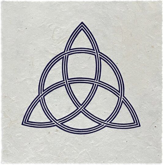Veskor Cassiopeia TRIQUETRA Heilige Geometrie Linoldruck | 22 × 22 cm | Indigo auf Naturweiß