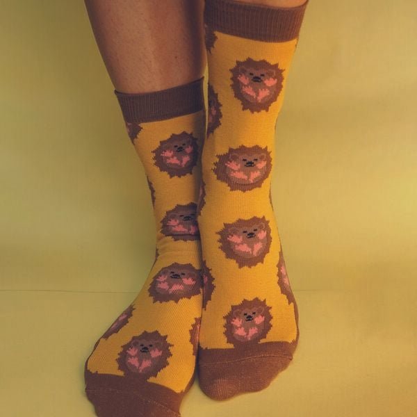 Fräulein Prusselise Igel Socke, gelb, hedgehog, bunt gemustert