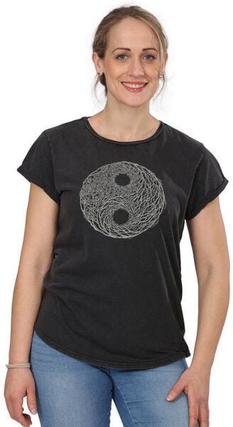Life-Tree Organic Fairwear Shirt Women "YinYang" in Washed Black/Red