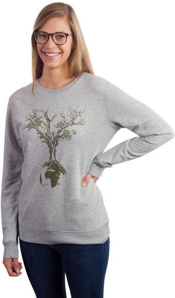 Life-Tree Sweater aus Biobaumwolle Fairwear für Damen "Weltenbaum" in Heather Grey