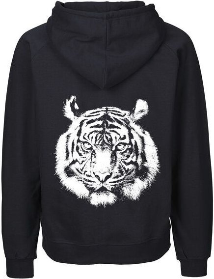 HANDGEDRUCKT "Tiger" Männer Zip Hoody aus reiner Biobaumwolle (kbA)