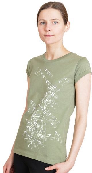 Spangeltangel Damen T-Shirt aus Bio-Baumwolle „Sicherheitsnadeln“ khaki