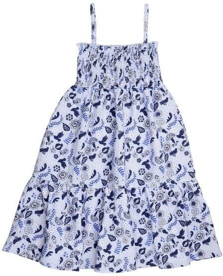 Kinder Trägerkleid GOTS-zertifiziert aus Bio-Baumwolle, blau mit Vögeln und Blumen, leicht & sommerlich – Walkiddy, weic...