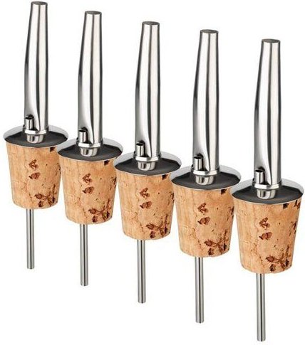 Kork-Deko 5er Pack, Ausgießer für Spirituosen - gebogen, Ø = 17 mm - Aufsatz aus Naturkork - ideal für Cocktails