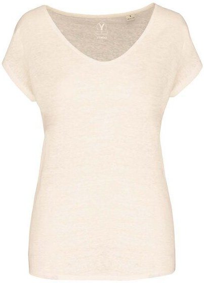 YTWOO Damen-T-Shirt aus Leinen mit V-Ausschnitt