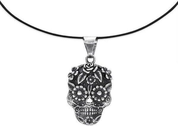 pakilia Fair-Trade Silber Totenkopf-Anhänger mit Silber- od. Kautschukkette