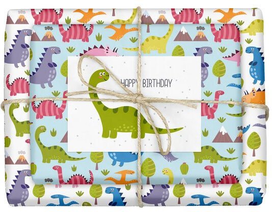 dabelino Kinder Geschenkpapier-Set (4x Bögen + Karte od. Anhänger)