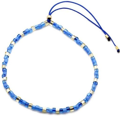 juni Blaues Armband "Mare" aus Würfel Perlen mit verstellbarer Schiebeperle aus recyceltem Gold