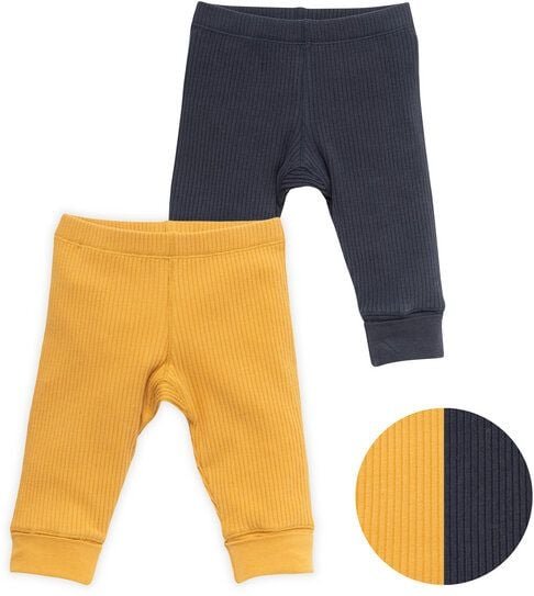 Thumbnail - People Wear Organic Leggings, 2er Pack, uni gelb und dunkelblau, Bio-Baumwolle