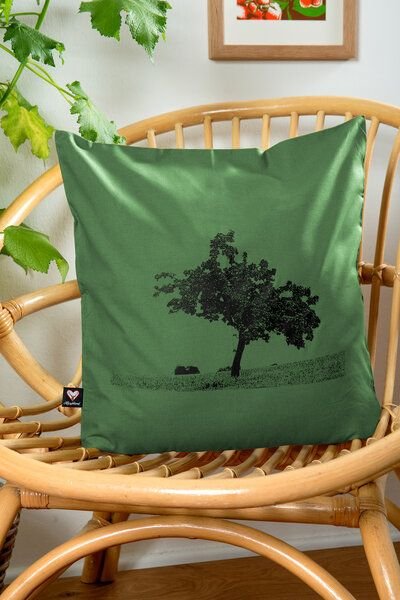 Hirschkind Bio-Kissenbezug 'Apfelbaum' grün mit schwarzem Druck 40*40 cm