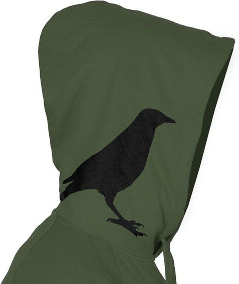 HANDGEDRUCKT "Rabenflüsterer" Männer Hoody aus reiner Biobaumwolle (kbA)