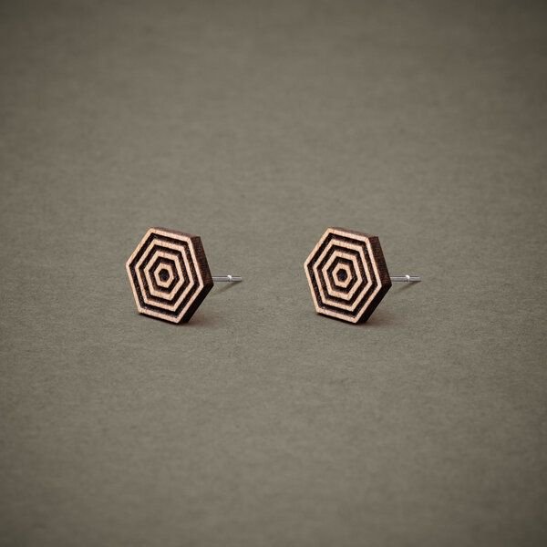 feinformart Ohrstecker / Ohrring aus Holz "Hexagon2" 9mm