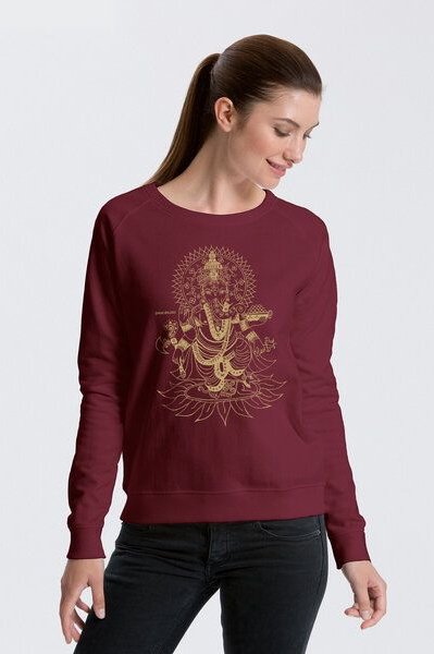 Peaces.bio - handbedruckte Biomode Bio Damen-Sweatshirt Ganesha