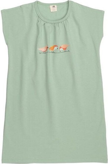 Kinder Nachthemd Bio-Baumwolle GOTS Pinky Birds Grün von Walkiddy, langes Schlafkleid mit Vogelprint, weich, atmungsakti...
