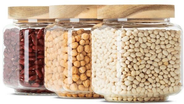 Econovo Vorratsgläser mit Holzdeckel | 600ml (Set 3-tlg.) | Kollektion Eckig