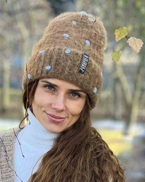 PANAPUFA Gepunktete Mütze aus Mohair und Alpaka