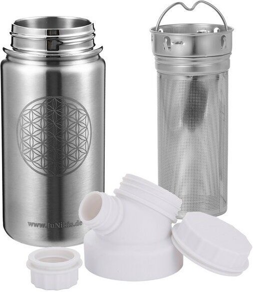 JN JuNiki's JuNiki's "Blume des Lebens" Edelstahl Trinkflasche 420ml + Teefilter