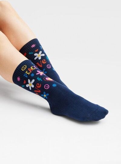 Natural Vibes Peace & Love Hippie Socken Bio GOTS | Blaue Tennissocken | Bunte Socken | Herren Damen Socken