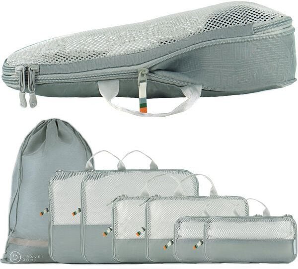 TRAVEL DUDE Packing Cubes, Packtaschen, Packwürfel, Kofferorganizer mit Kompression aus recycelten Plastikflaschen