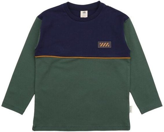 Kinder Langarmshirt GOTS-zertifiziert aus Bio-Baumwolle, Farbblock-Design dunkelblau/grün mit kleinem Motiv – Walkiddy, ...