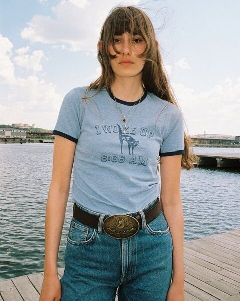 Nudie Jeans Damen T-Shirt "6:66 Ringer" aus Bio Baumwolle, Blue Melange