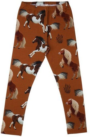 Kinder Leggings Bio-Baumwolle GOTS Joyful Horses braun von Walkiddy – bequeme, dehnbare Lieblingsleggings für Alltag, Ki...