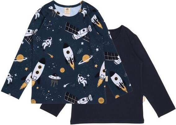 Langarmshirt Kinder Bio-Baumwolle Space Trip dunkelblau GOTS zertifiziert weiches Jerseyshirt von Walkiddy unisex Motiv ...