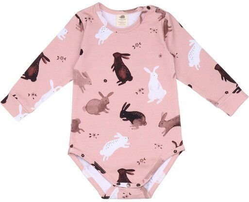 Langarmbody Baby Bio-Baumwolle Hasen rosa GOTS zertifiziert weicher Wickelbody von Walkiddy hautfreundlich vegan nachhal...