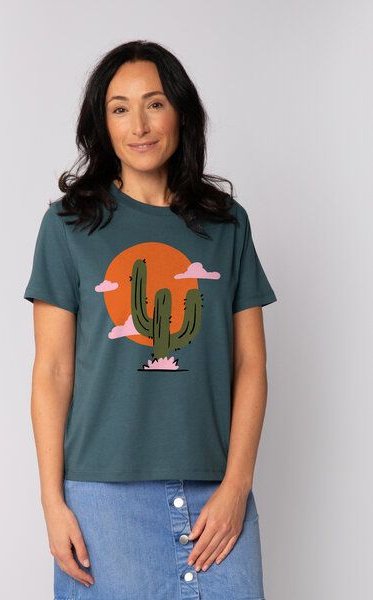watapparel T-Shirt Frauen Kaktus im Sonnenuntergang
