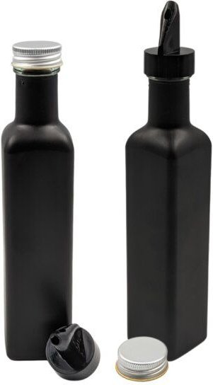 mikken 2er Set Ölflasche / Essigflasche 250 ml (schwarz/weiß beschichtet) mit Ausgießer Glasflaschen matt schwarz / glän...