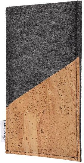 flat.design Handyhülle EVORA natur (diagonal) für Huawei P-Serie - 100% Wollfilz - dunkelgrau - Korktasche Filztasche