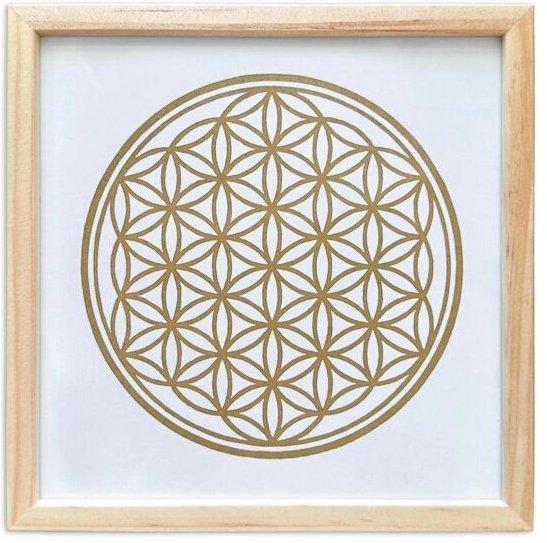 Veskor Cassiopeia Gerahmt | BLUME DES LEBENS I Heilige Geometrie Linoldruck | 20 × 20 cm in 22 × 22 cm Rahmen | Gold auf...