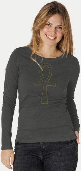 Peaces.bio - handbedruckte Biomode Bio-Damen-Langarmshirt "Ankh"