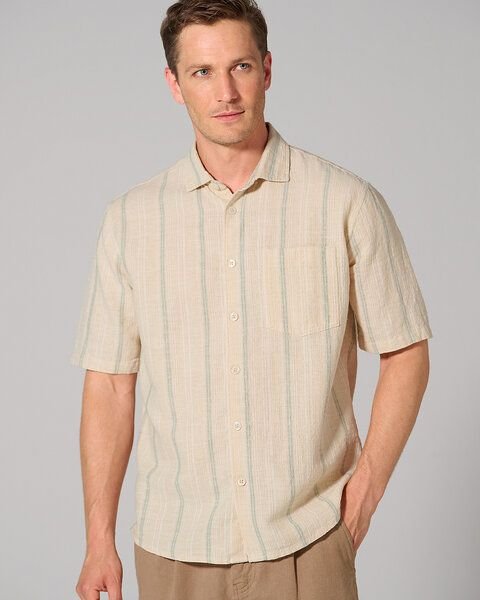 HempAge Kurzarmhemd mit Streifenmuster Casual Fit Hanf/Biobaumwolle