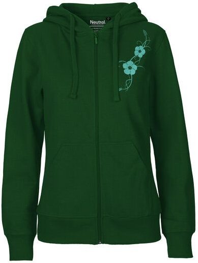 HANDGEDRUCKT "Hibisken" Frauen Zip-HOODY aus reiner Biobaumwolle (kbA)