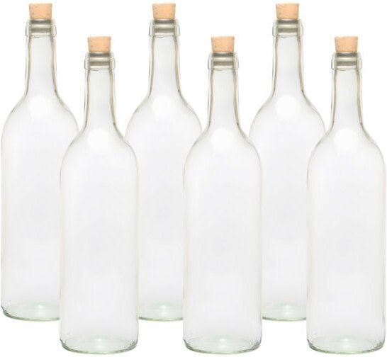 mikken Nachhaltige Glasflasche 0,75 L mit Korken – Weinflasche / Ölflasche inkl. Etiketten – in Klar- oder Grünglas