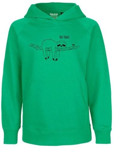 HANDGEDRUCKT "Not Today" Kinder Hoody aus reiner Biobaumwolle (kbA) Faultier Print