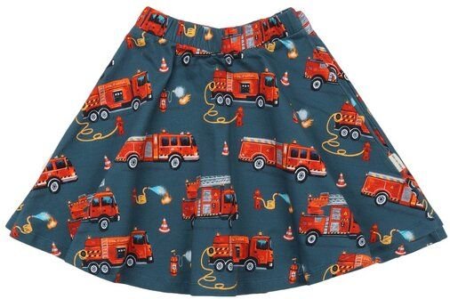 Thumbnail - Kinderrock GOTS zertifiziert, petrolblau, Feuerwehr-Allover „Fire Fighters“, weich & bequem – Walkiddy
