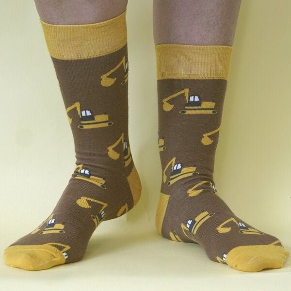 Fräulein Prusselise Bagger Socken braun gelb bunt gemustert