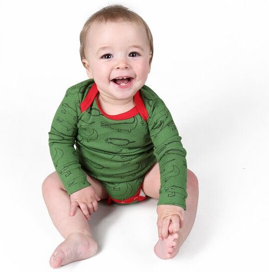 Kipepeo-Clothing Langarmbody Baby Body aus Bio-Baumwolle „Crocodiles“ grün