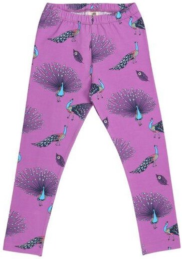 Kinder Leggings GOTS-zertifiziert aus Bio-Baumwolle lila mit Pfauenfeder-Muster – Walkiddy