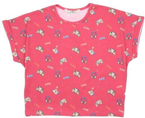 Cotokids Kinder T-Shirt – Rot mit Allover-Print, weich & bequem, kurzer Schnitt | Walkiddy