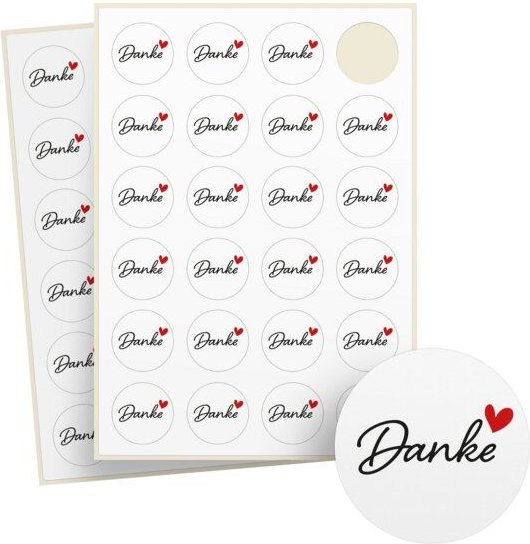 Fines Papeterie 24 Aufkleber THANK YOU * Danke Sticker * mit verschiedenen Motiven * rund * auf Bogen