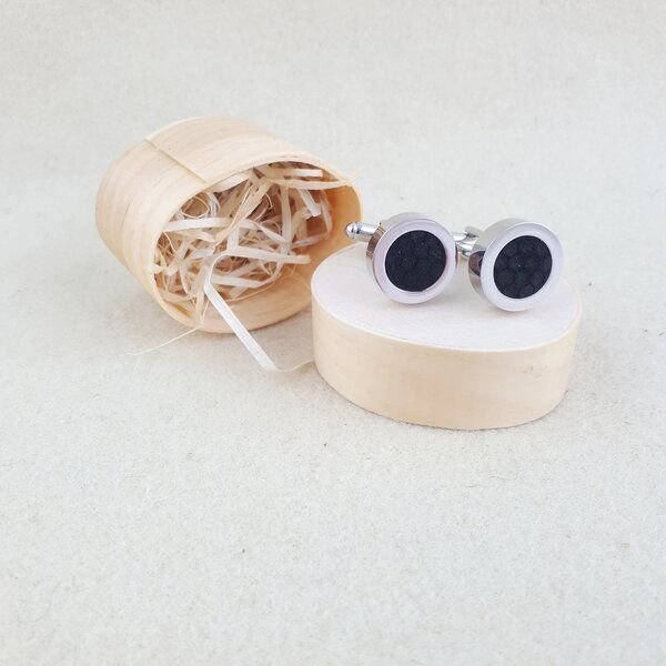 Süßstoff Elegante Manschettenknöpfe aus Edelstahl mit Lederinlay