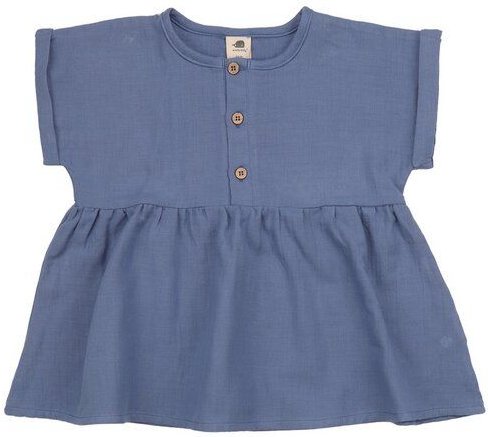 Mädchen Bluse GOTS zertifiziert, Bio-Baumwolle, blau, „English Manor“, Kurzarm, Raffung, weich – Walkiddy
