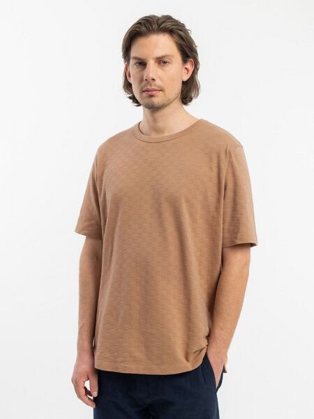 Rotholz Basic T-Shirt mit Rundhalsausschnitt - Tonal Check T-Shirt - aus Bio-Baumwolle