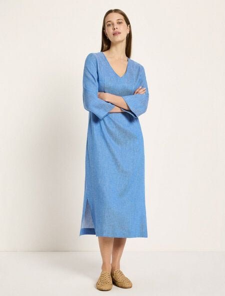 LANIUS Midikleid (OCS) aus Leinen und Bio-Baumwolle