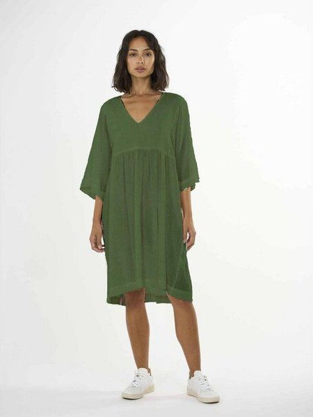 KnowledgeCotton Apparel Midi Kleid - HEATHER cotton crepe A-shape dress - aus Bio-Baumwolle