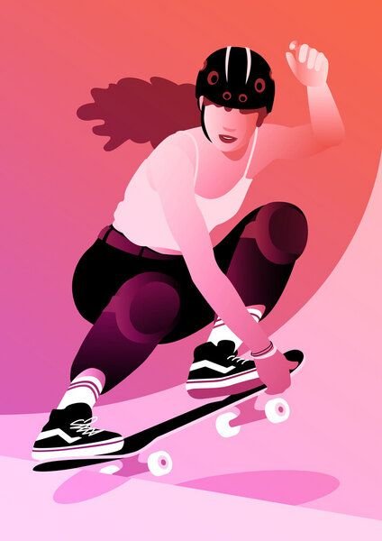 Photocircle Poster / Leinwandbild - Illustration - Skaterin macht Tricks mit Skateboard